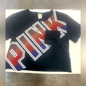 PINK VICTORI'AS SECRET Black Cropped Short Sleeve Pocket T-Shirt - M